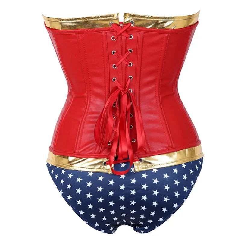 Wonder Woman Faux Leather Corset Costume