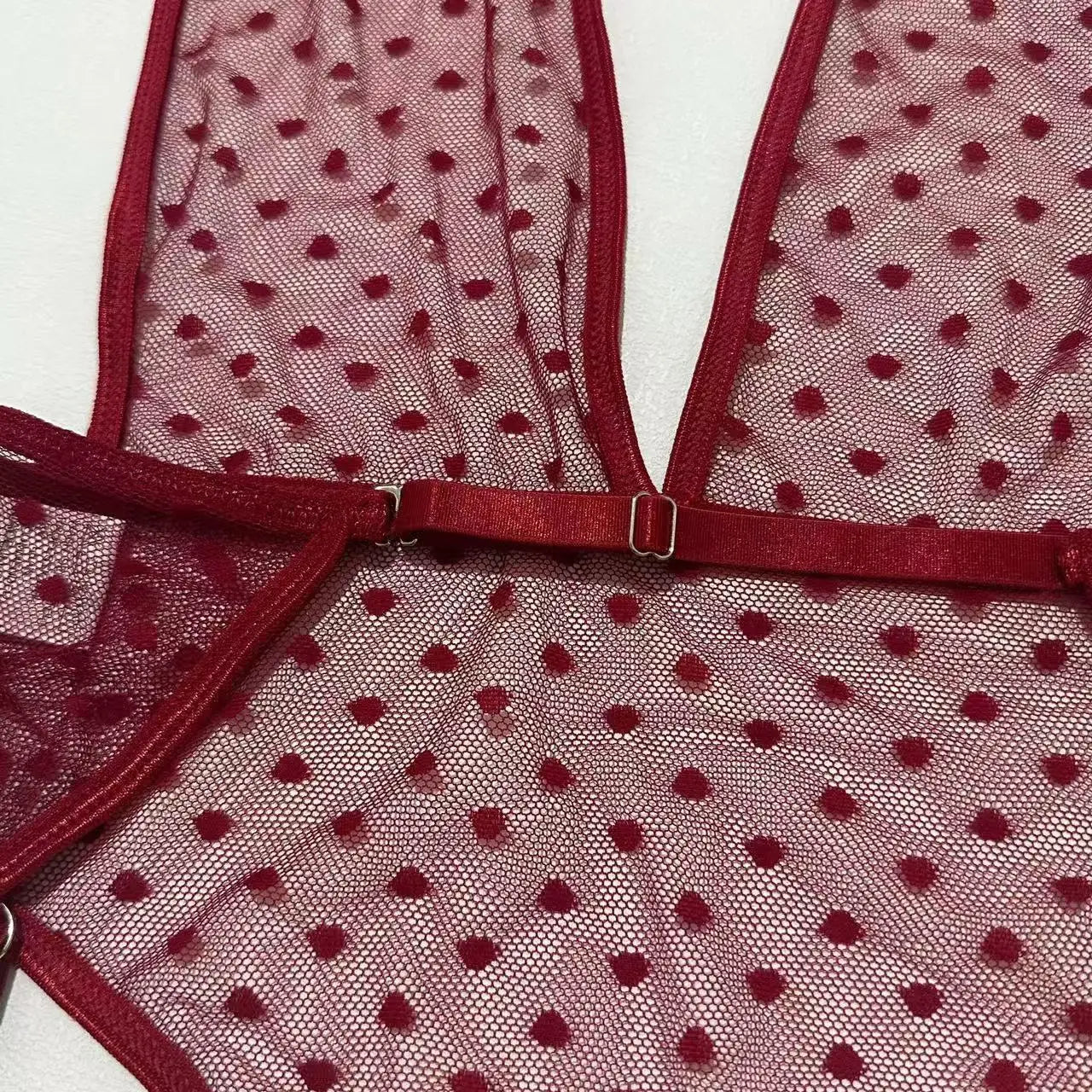 Deep V Sheer Mesh Bodysuit Set
