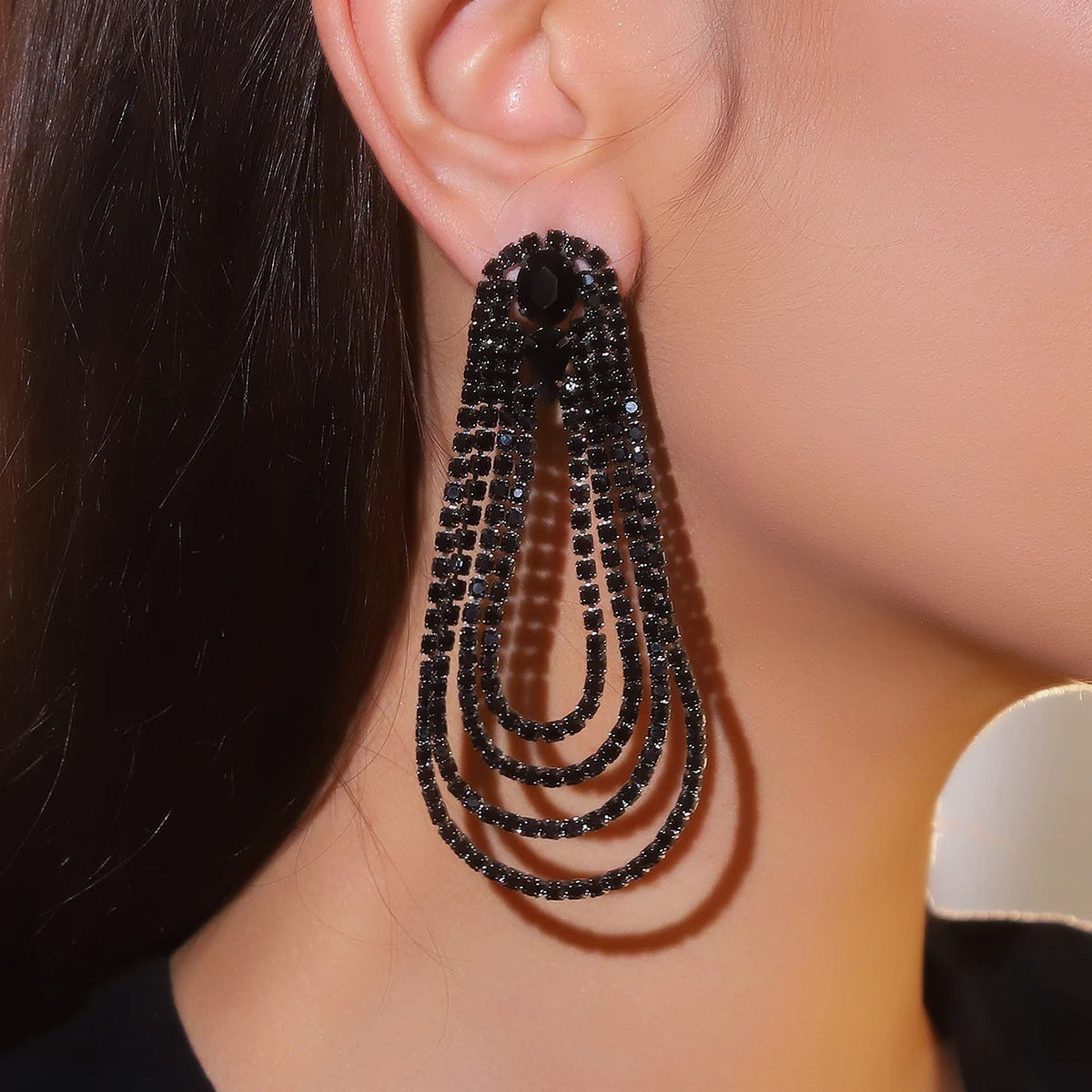 Rhinestone Long Tassel Earring