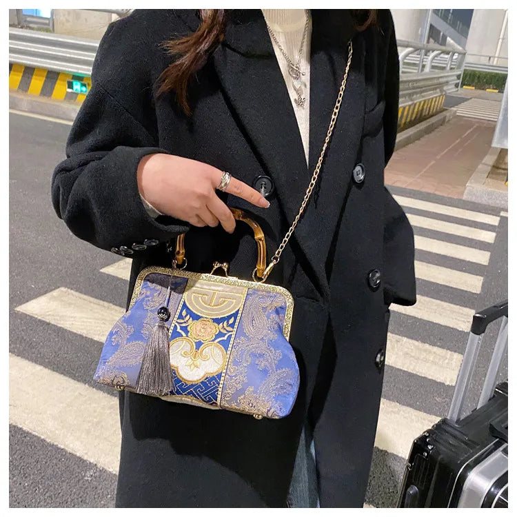 Embroidery Jacquard Bamboo Handbag