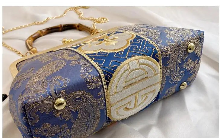 Embroidery Jacquard Bamboo Handbag