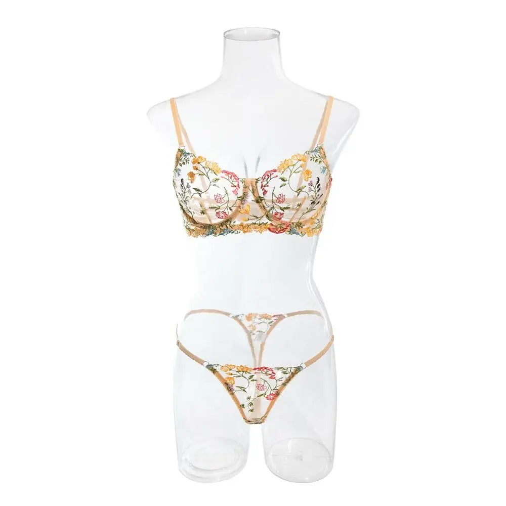 2-Piece Floral Embroidery Lingerie Set