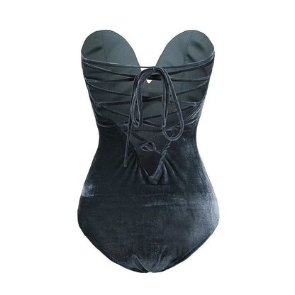 Velvet Strapless Lace Up Bodysuit