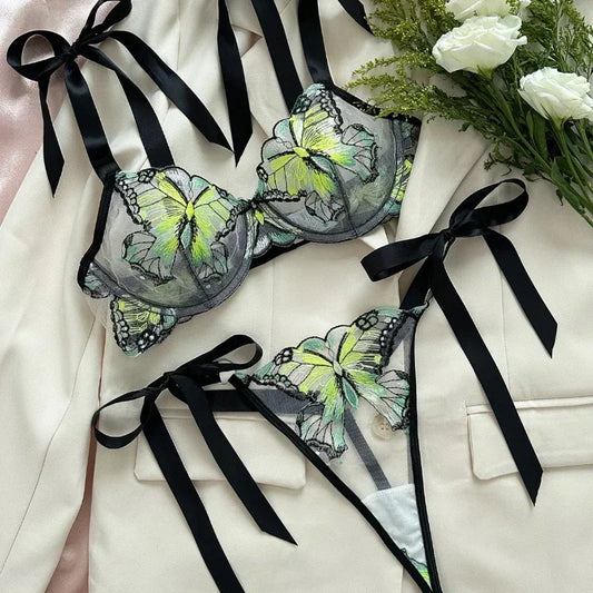 Delicate Butterfly Embroidery Lingerie Set