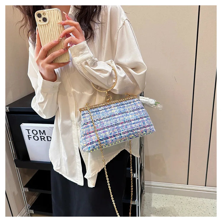 Plaid Tweed  Clutch Purse