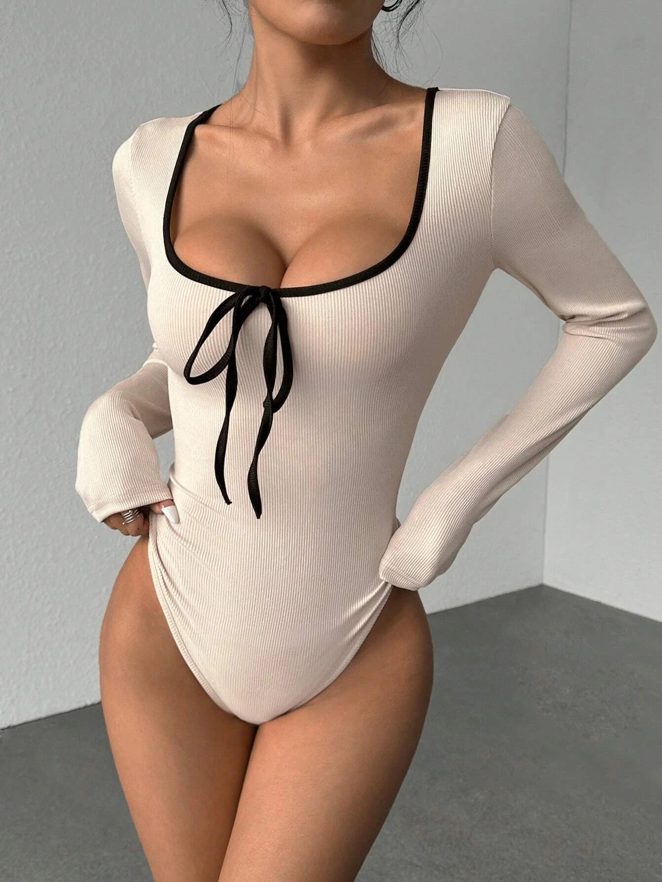 U-Neck Bow Long Sleeve Bodysuit