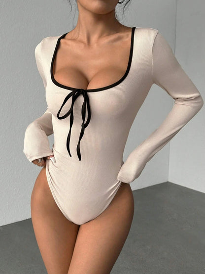 U-Neck Bow Long Sleeve Bodysuit