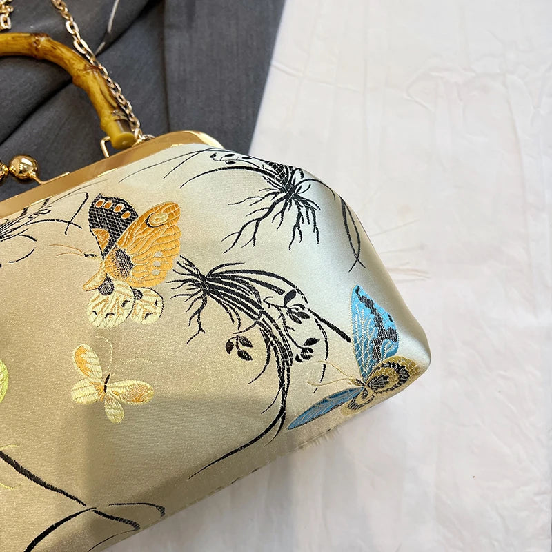 Embroidery Butterfly Bamboo Handbag