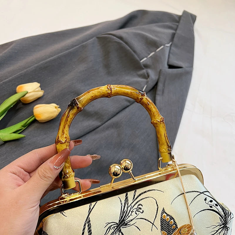 Embroidery Butterfly Bamboo Handbag