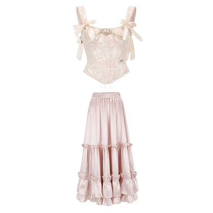 Pink Satin Corset & Skirt