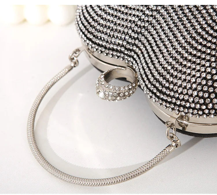 Rhinestone Fringe Heart Clutch