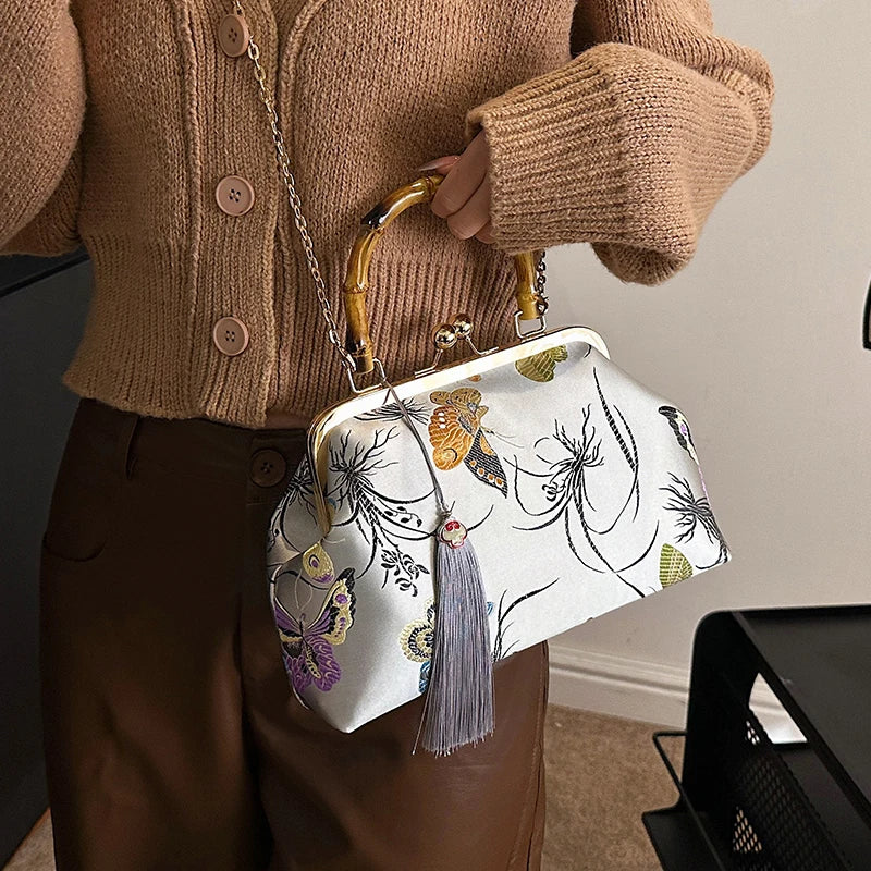 Embroidery Butterfly Bamboo Handbag