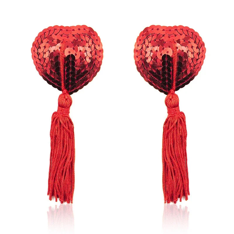 Sequin Tassels Heart Shape Nipple Stickers Pasties