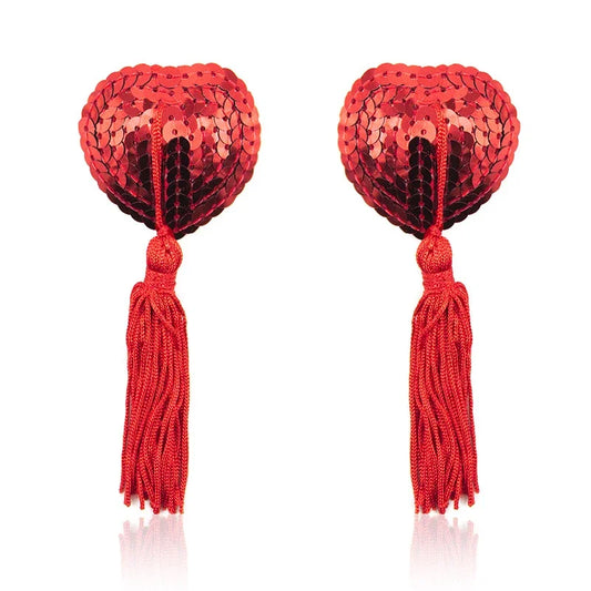 Sequin Tassels Heart Shape Nipple Stickers Pasties