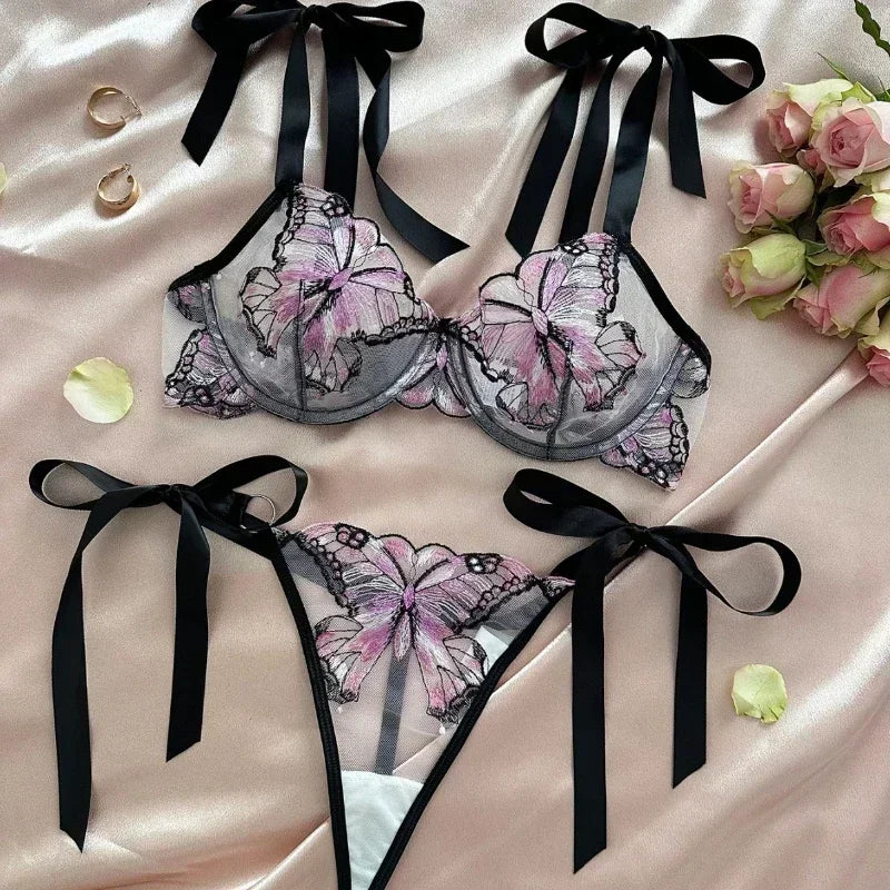 Delicate Butterfly Embroidery Lingerie Set