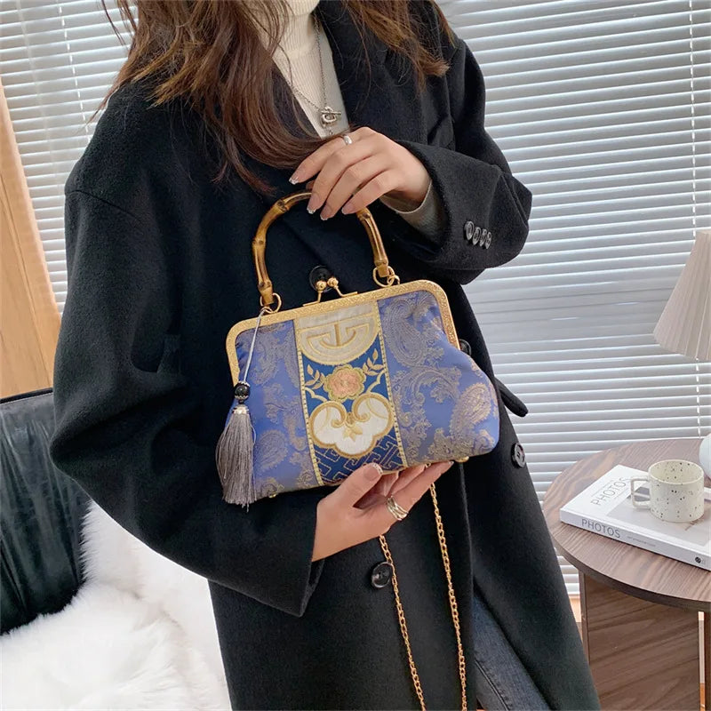 Embroidery Jacquard Bamboo Handbag