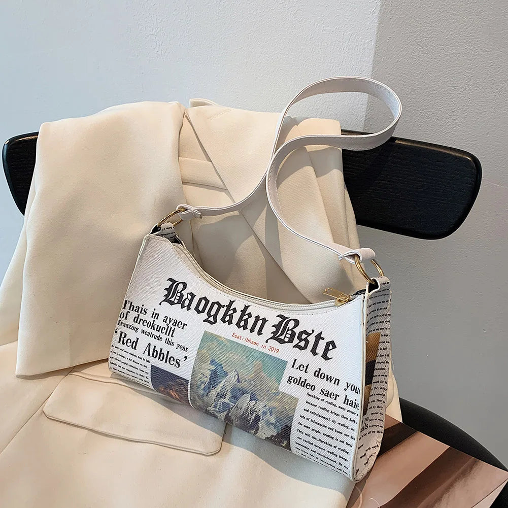 Newspaper Print Shoulder Bag