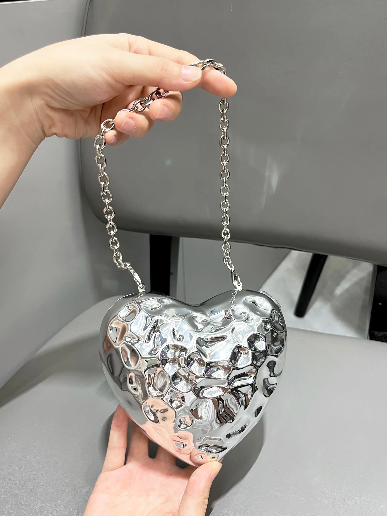 Hammered Chrome Heart Purse