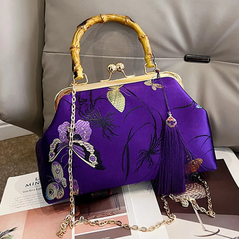 Embroidery Butterfly Bamboo Handbag