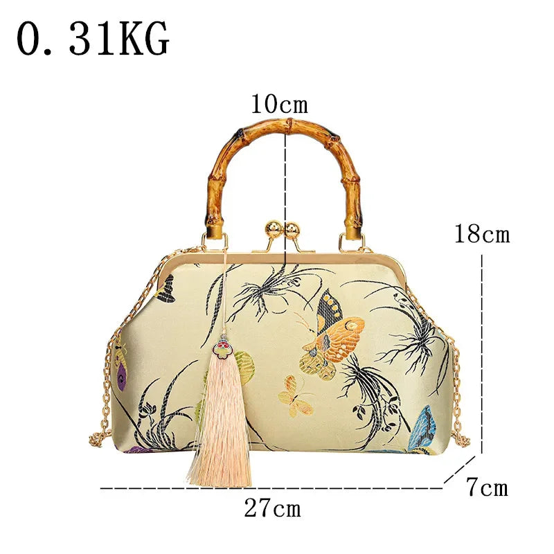 Embroidery Butterfly Bamboo Handbag