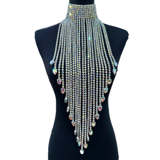 48cm Long Fringe Rhinestone Choker