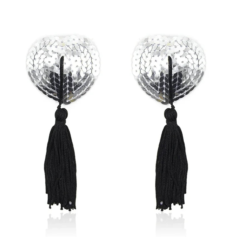 Sequin Tassels Heart Shape Nipple Stickers Pasties