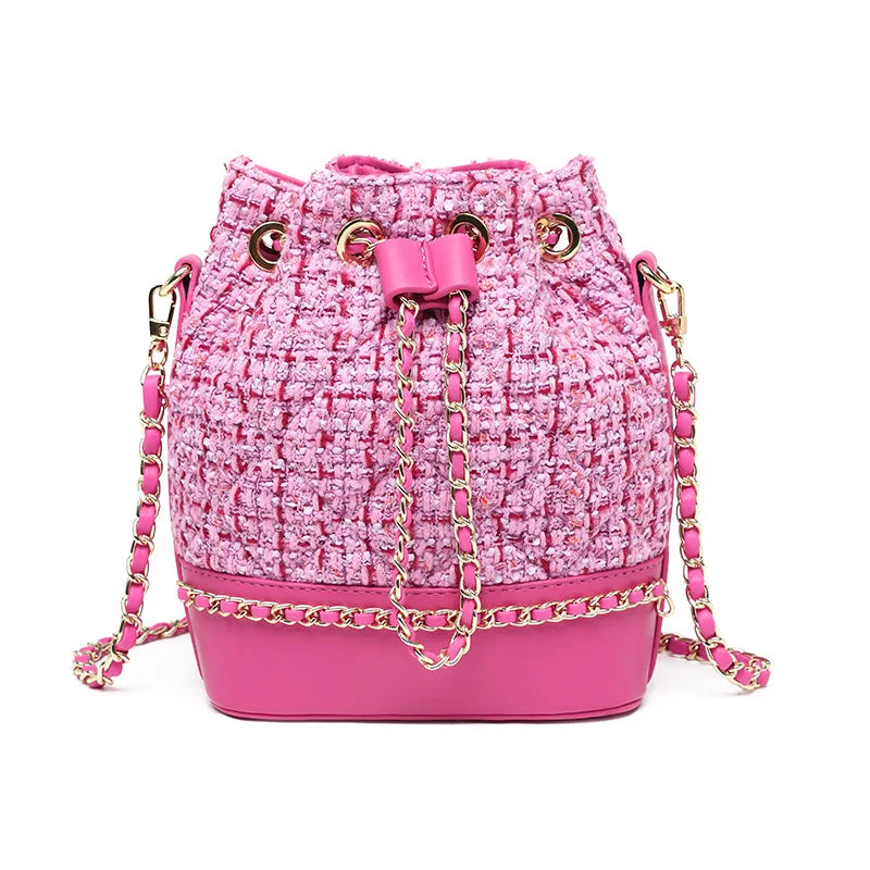 Pink Tweed Bucket Bag