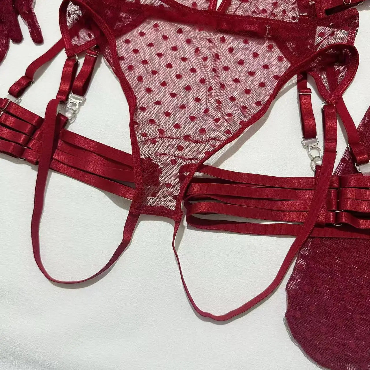 Deep V Sheer Mesh Bodysuit Set