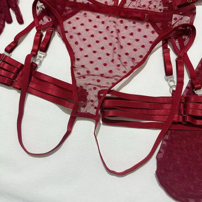 Deep V Sheer Mesh Bodysuit Set