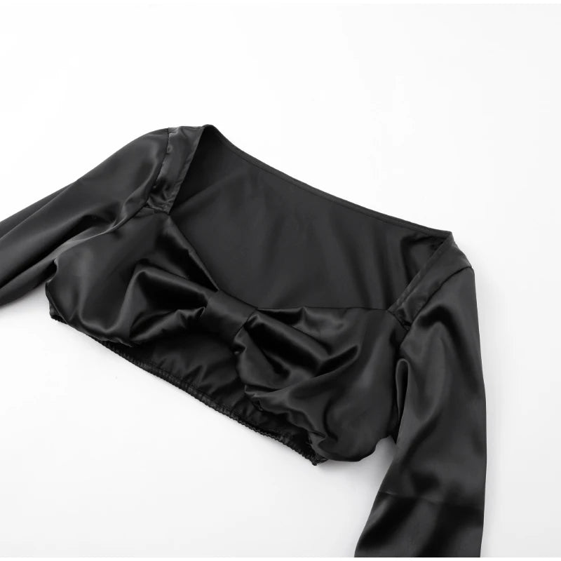 Satin Bow Crop Top & Skirt Set