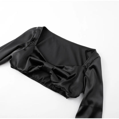 Satin Bow Crop Top & Skirt Set