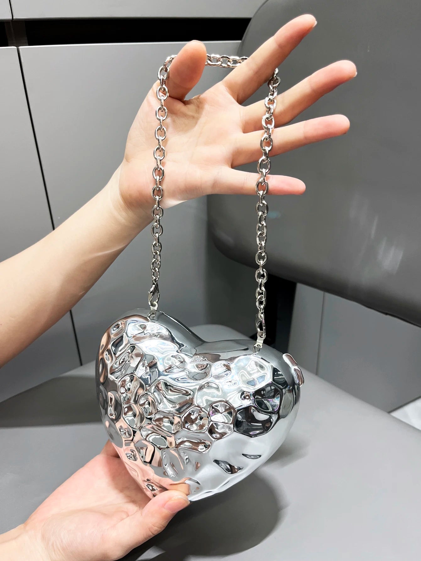 Hammered Chrome Heart Purse