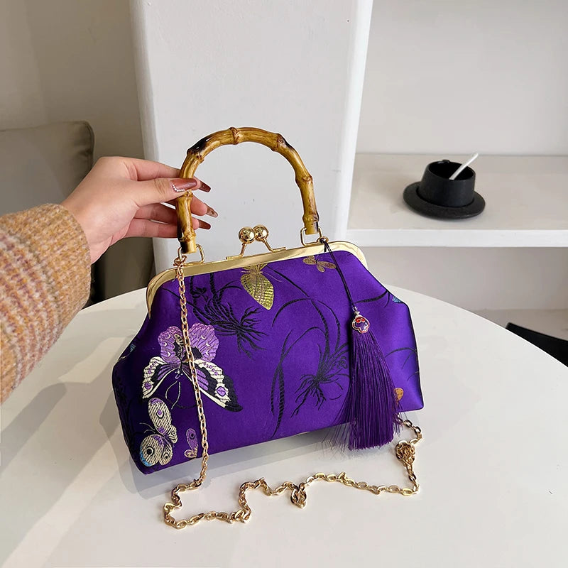 Embroidery Butterfly Bamboo Handbag