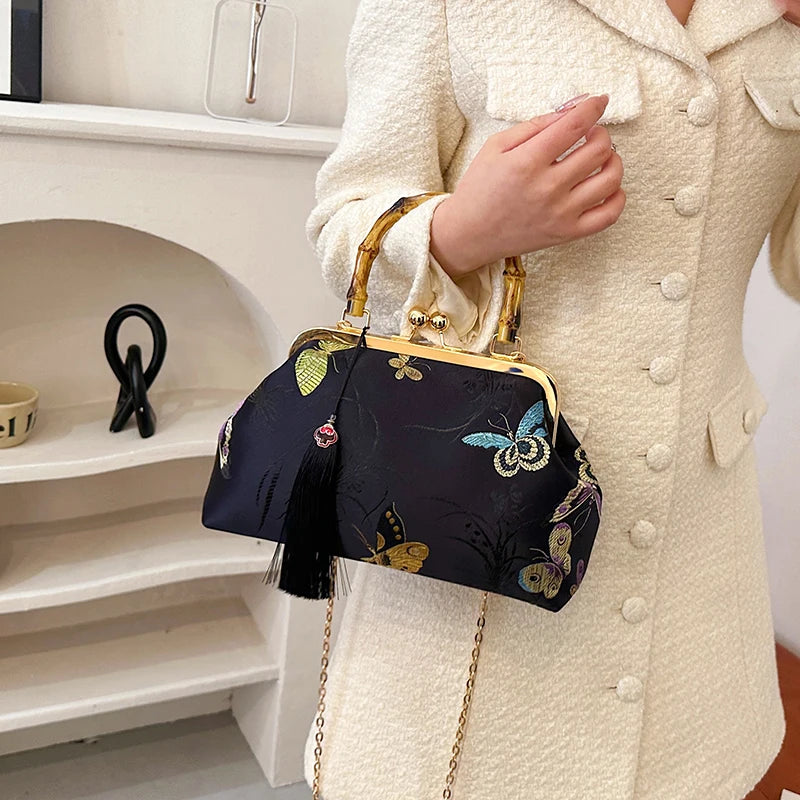 Embroidery Butterfly Bamboo Handbag