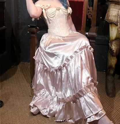 Pink Satin Corset & Skirt