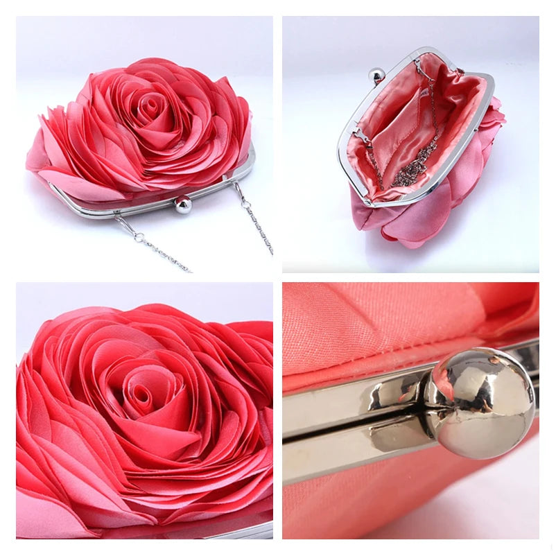 Satin Rose Evening Clutch Bag