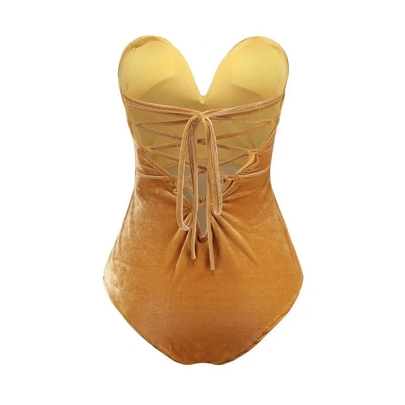 Velvet Strapless Lace Up Bodysuit