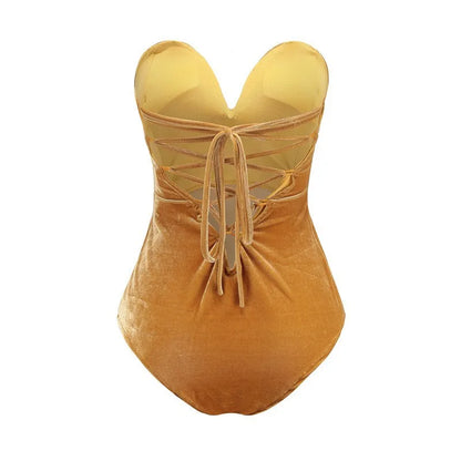 Velvet Strapless Lace Up Bodysuit