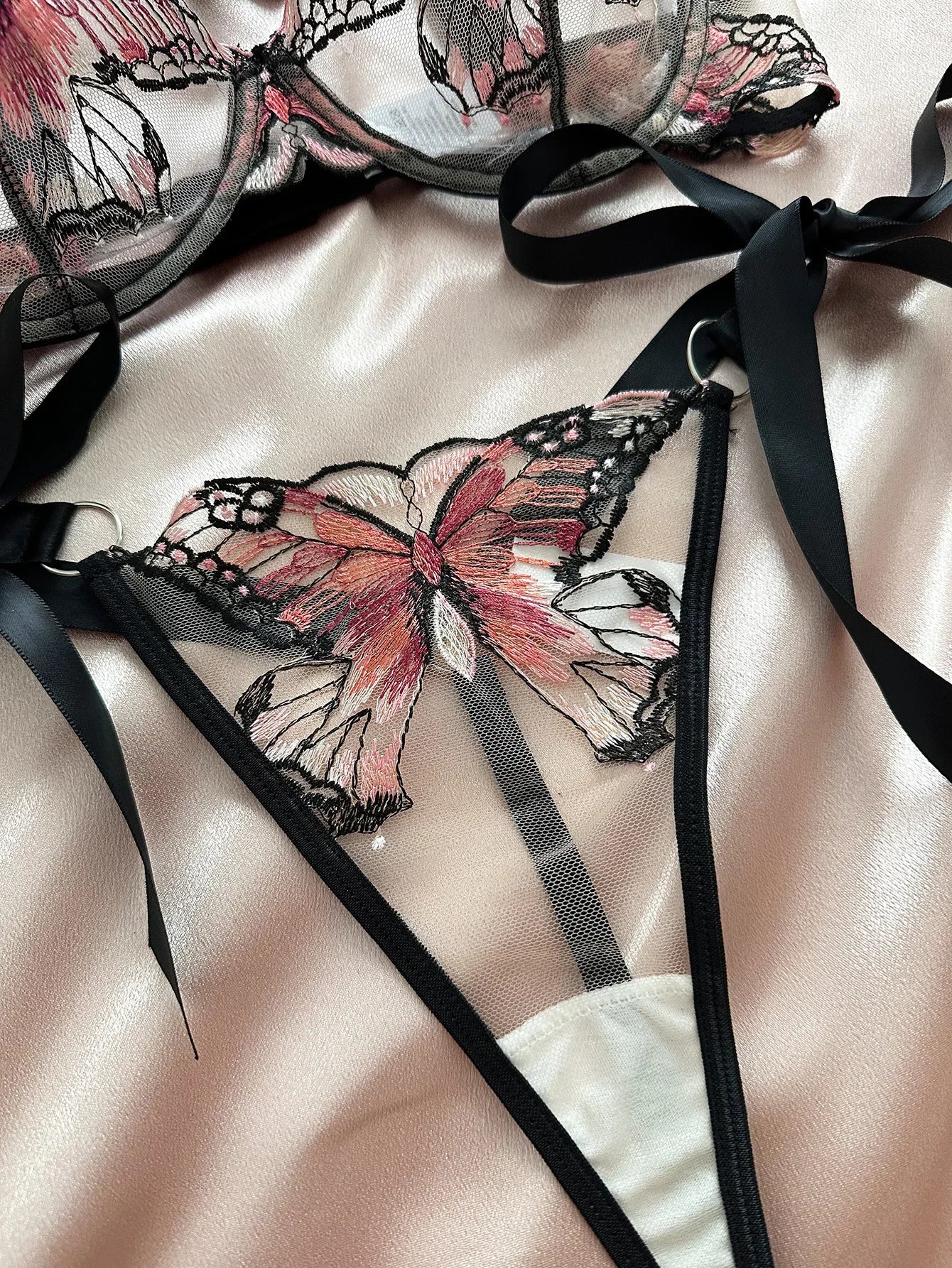 Delicate Butterfly Embroidery Lingerie Set