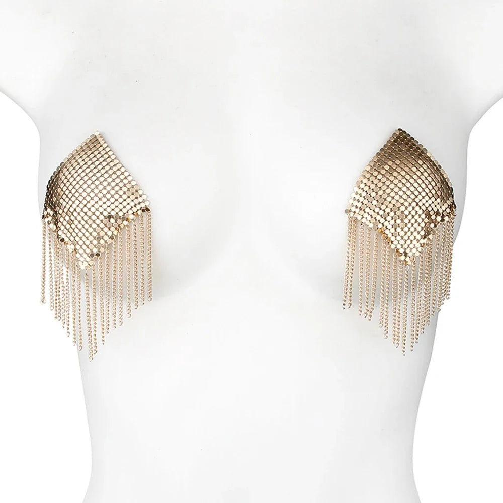 Chainmail Metal  Chain Tassel Self-Adhesive Pasties