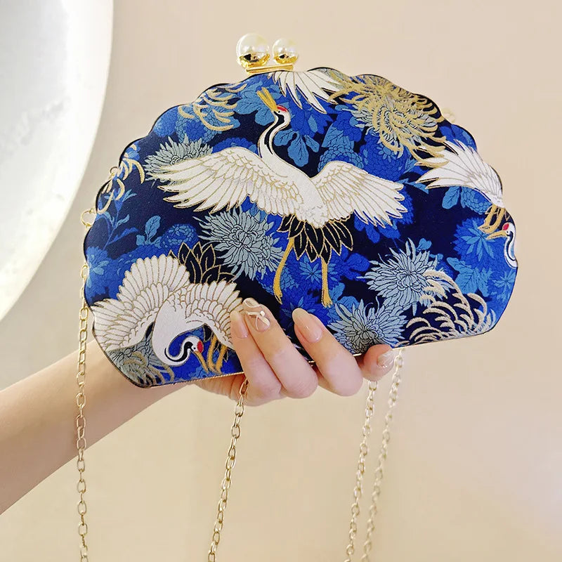 Stork Embroidery Clutch