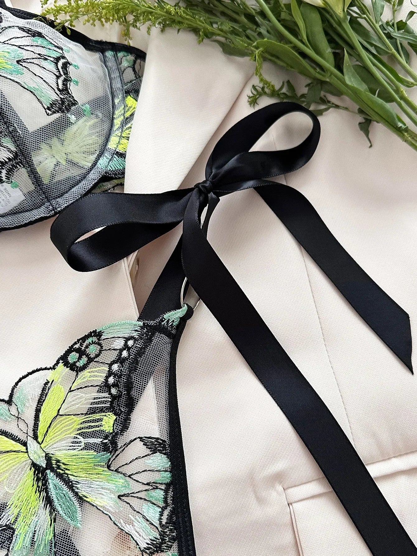 Delicate Butterfly Embroidery Lingerie Set