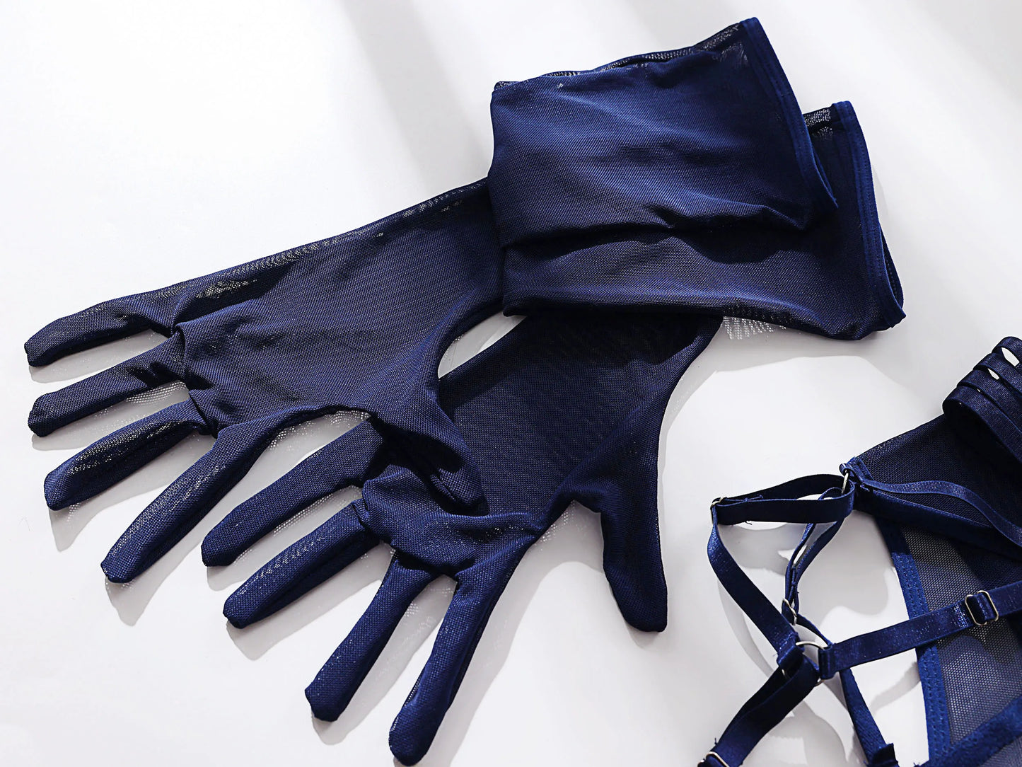 Sheer Mesh Bodysuit With Gloves  Set