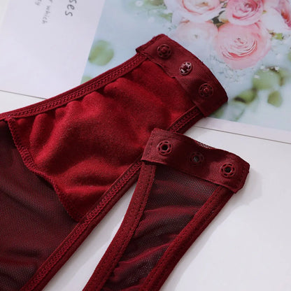 Sheer Mesh Bodysuit With Gloves  Set