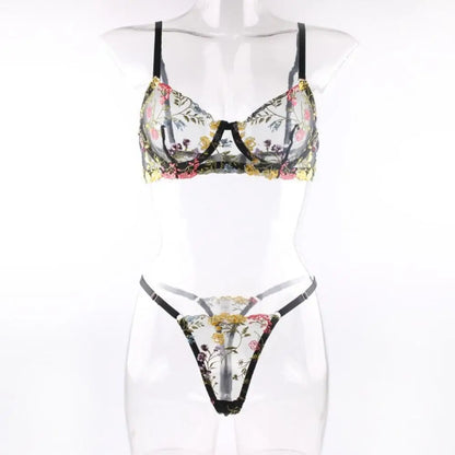 2-Piece Floral Embroidery Lingerie Set