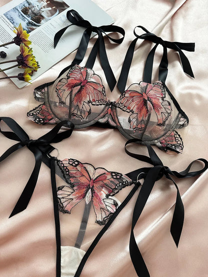 Delicate Butterfly Embroidery Lingerie Set