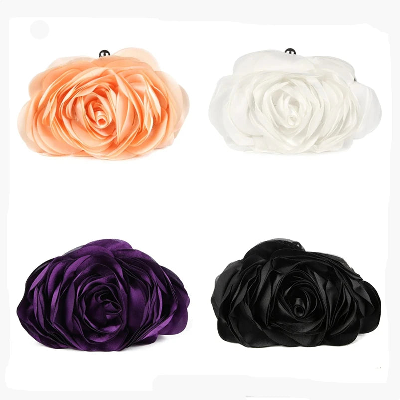 Satin Rose Evening Clutch Bag