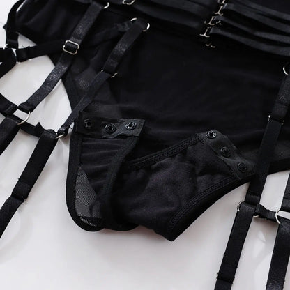 Sheer Mesh Bodysuit With Gloves  Set