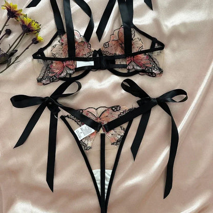 Delicate Butterfly Embroidery Lingerie Set