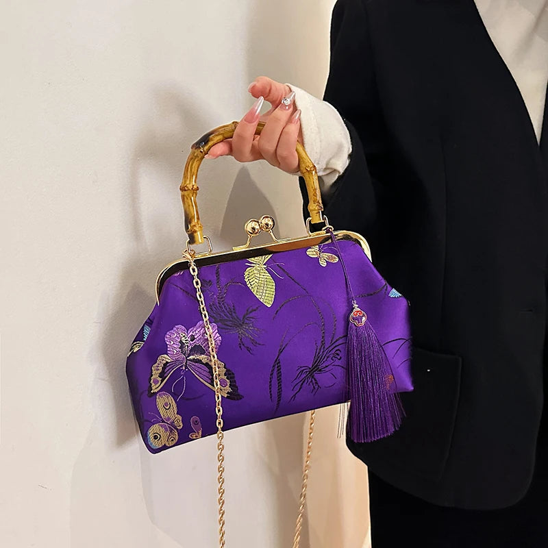 Embroidery Butterfly Bamboo Handbag